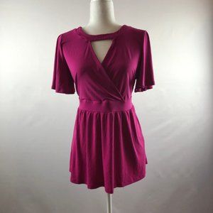 Torrid Pink Keyhole Front Flutter Sleeve Faux Wrap